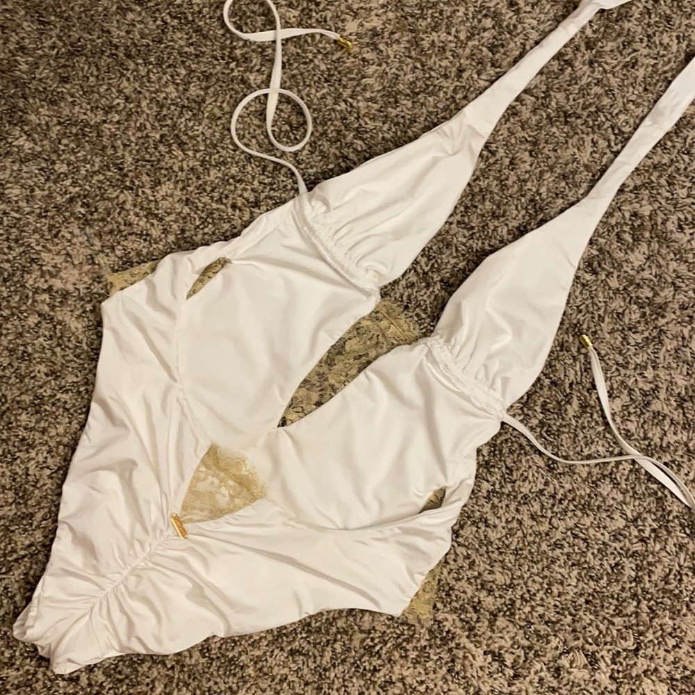 Beach bunny white gold lace one piece monokini
